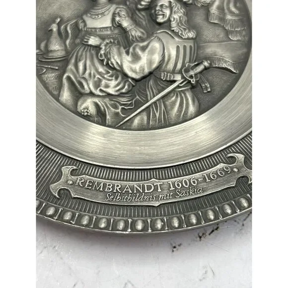 Vintage German WMF Zinn Ges. Gesch 4 3/8" Pewter Plate Rembrandt 1606-1669 - Picture 3 of 6